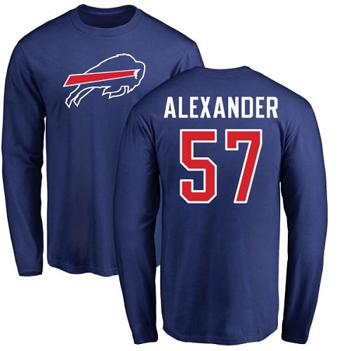 Men NFL Buffalo Bills #57 Lorenzo Alexander Royal Blue Name and Number Logo Long Sleeve T Shirt->nfl t-shirts->Sports Accessory